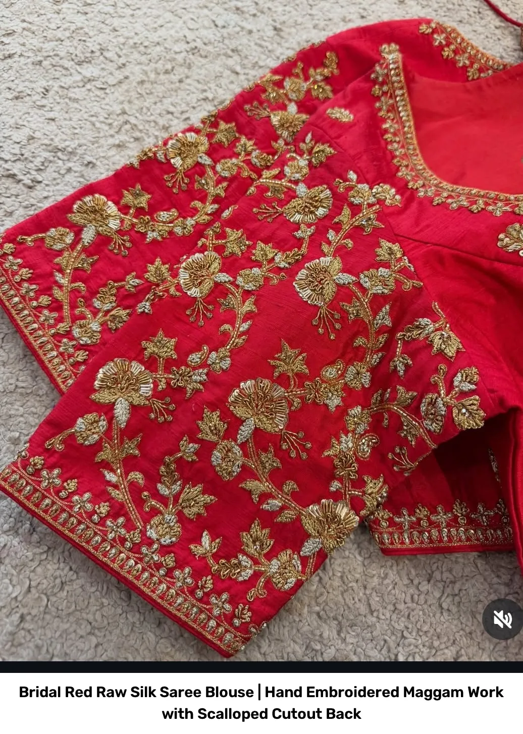 Bridal Red Raw Silk Saree Blouse | Hand Embroidered Maggam Work with Scalloped Cutout Back 2
