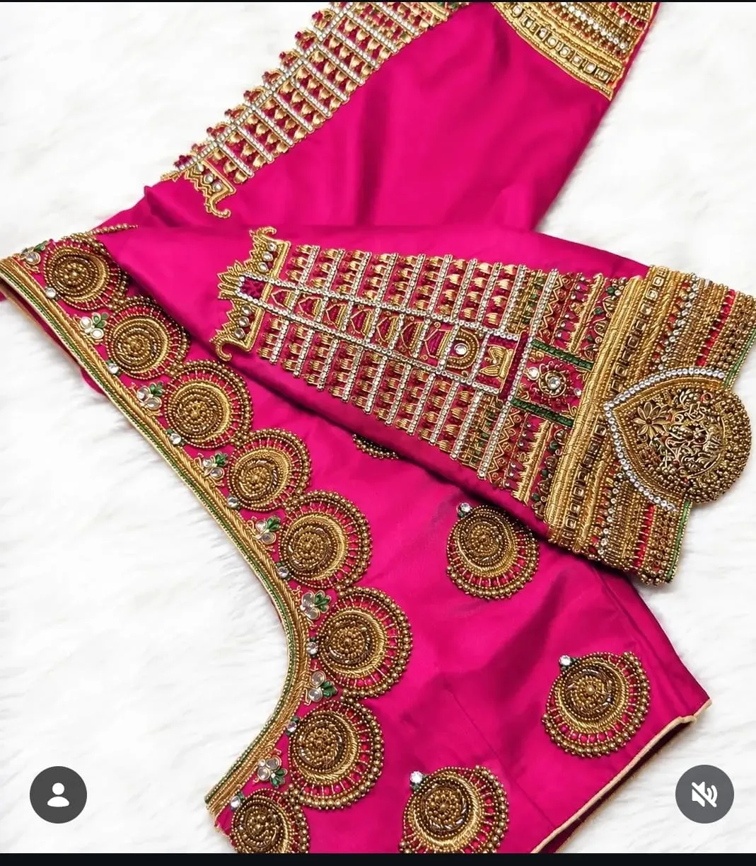 Bridal Silk Maggam Work Blouse | Temple Lakshmi Motif & Kasu Border Heavy Zardozi Blouse