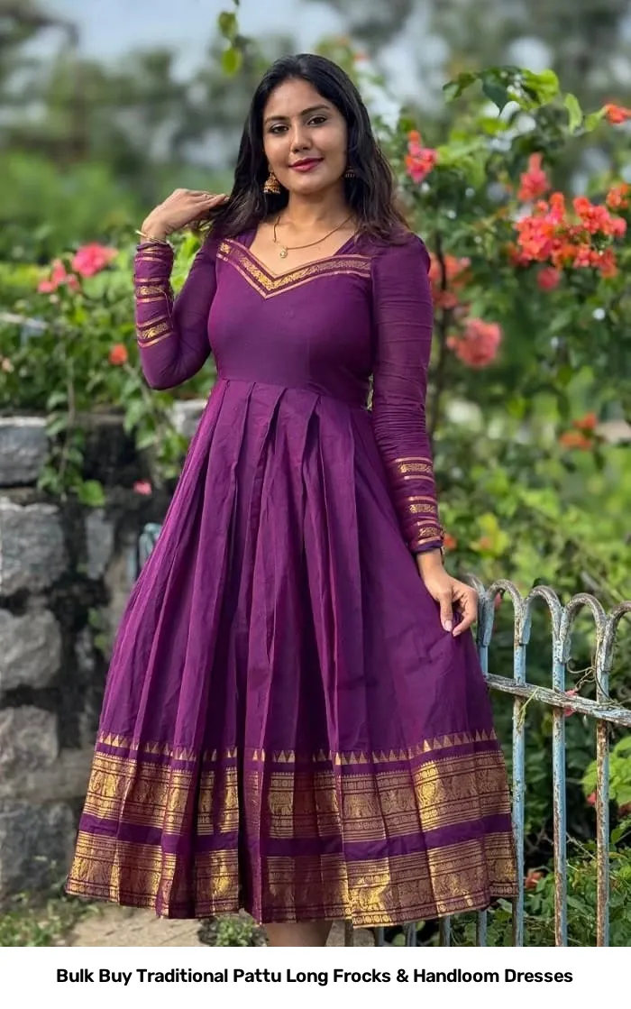 Bulk Buy Traditional Pattu Long Frocks & Handloom Dresses 2