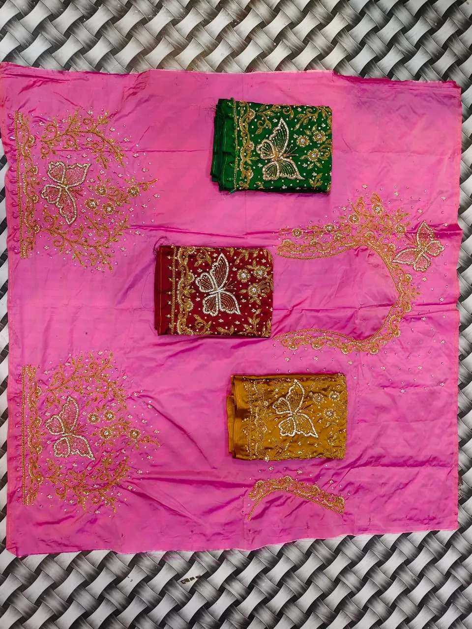 Butterfly Maggam Work Silk Blouse Piece | Unstitched Bridal Aari Blouse Fabric