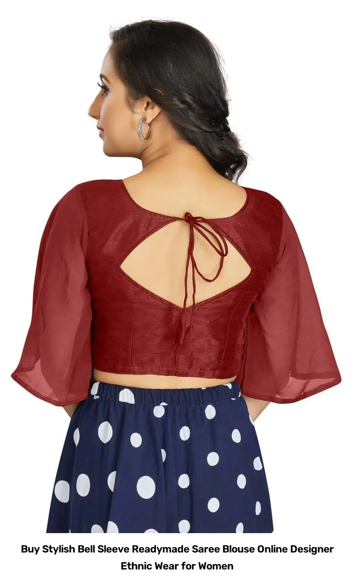 Buy Stylish Bell Sleeve Readymade Saree Blouse Online – Designer Ethnic Wear for Women 2