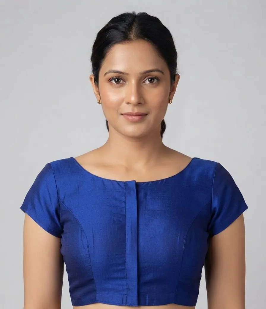 Classic Silk Blend U-Neck Short Sleeve Blouse | Ready Made Saree Blouse Online Shopping