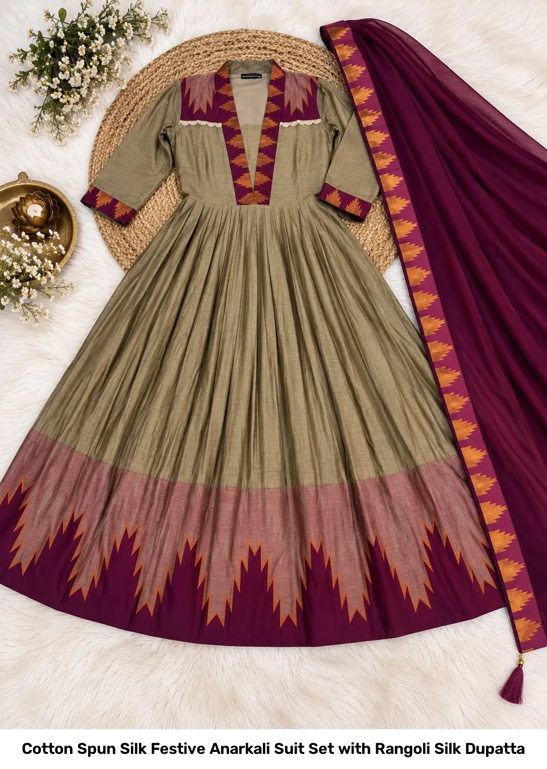 Cotton Spun Silk Festive Anarkali Suit Set with Rangoli Silk Dupatta 3