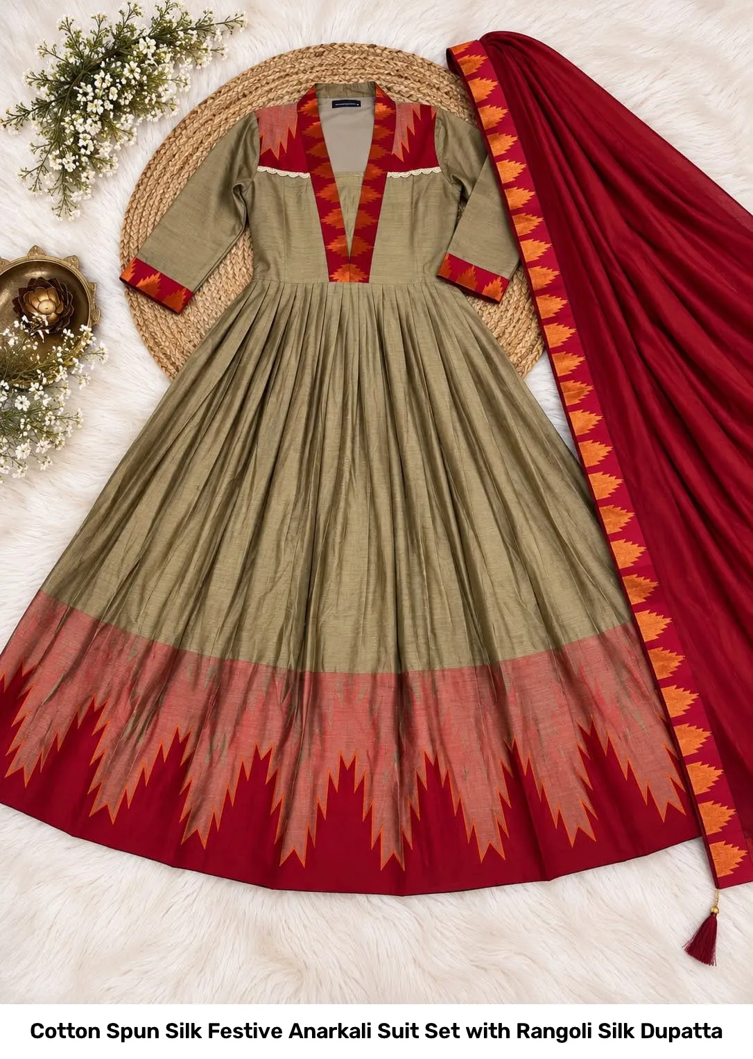 Cotton Spun Silk Festive Anarkali Suit Set with Rangoli Silk Dupatta 6