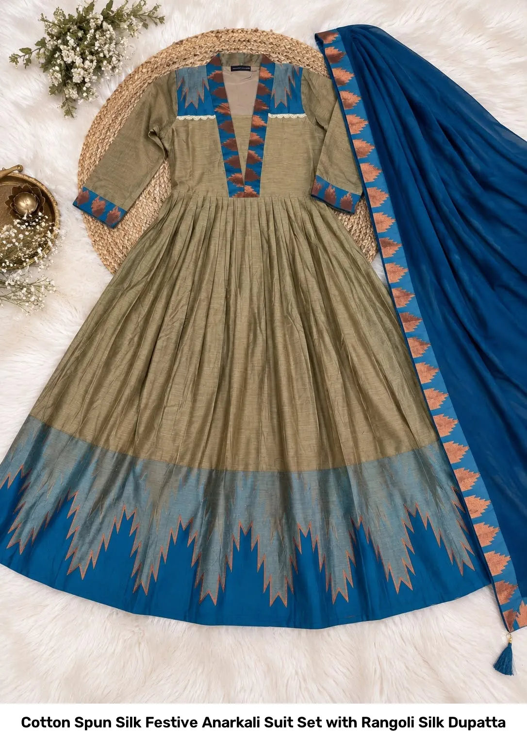 Cotton Spun Silk Festive Anarkali Suit Set with Rangoli Silk Dupatta 7