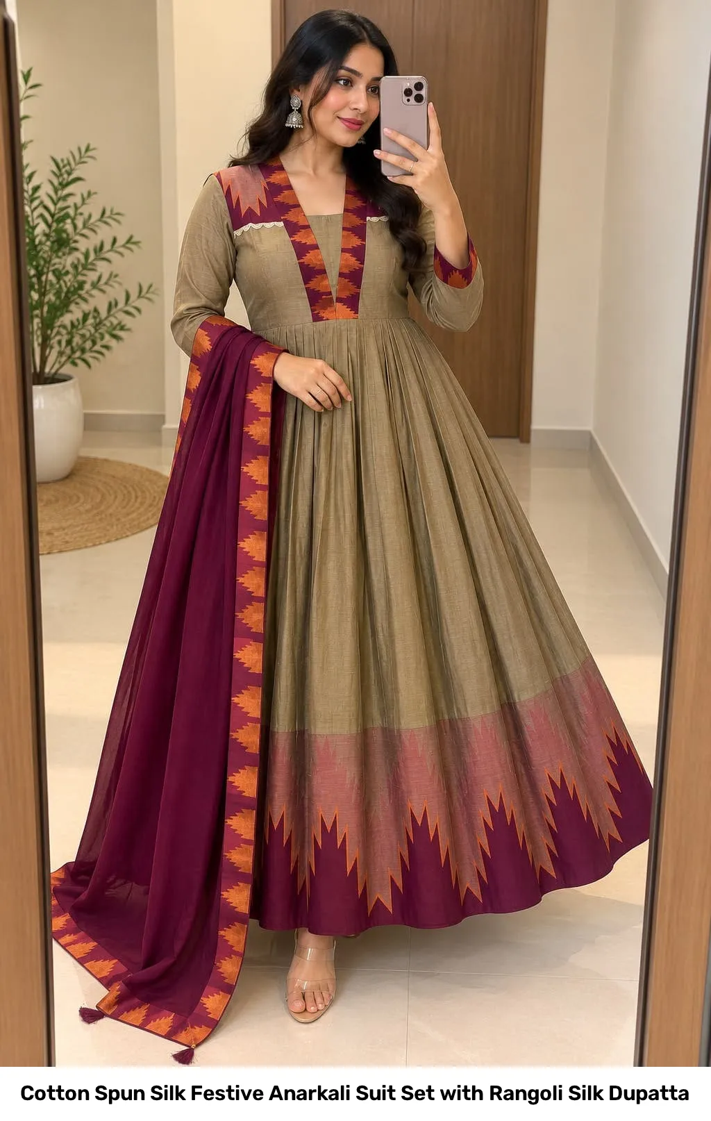 Cotton Spun Silk Festive Anarkali Suit Set with Rangoli Silk Dupatta 8