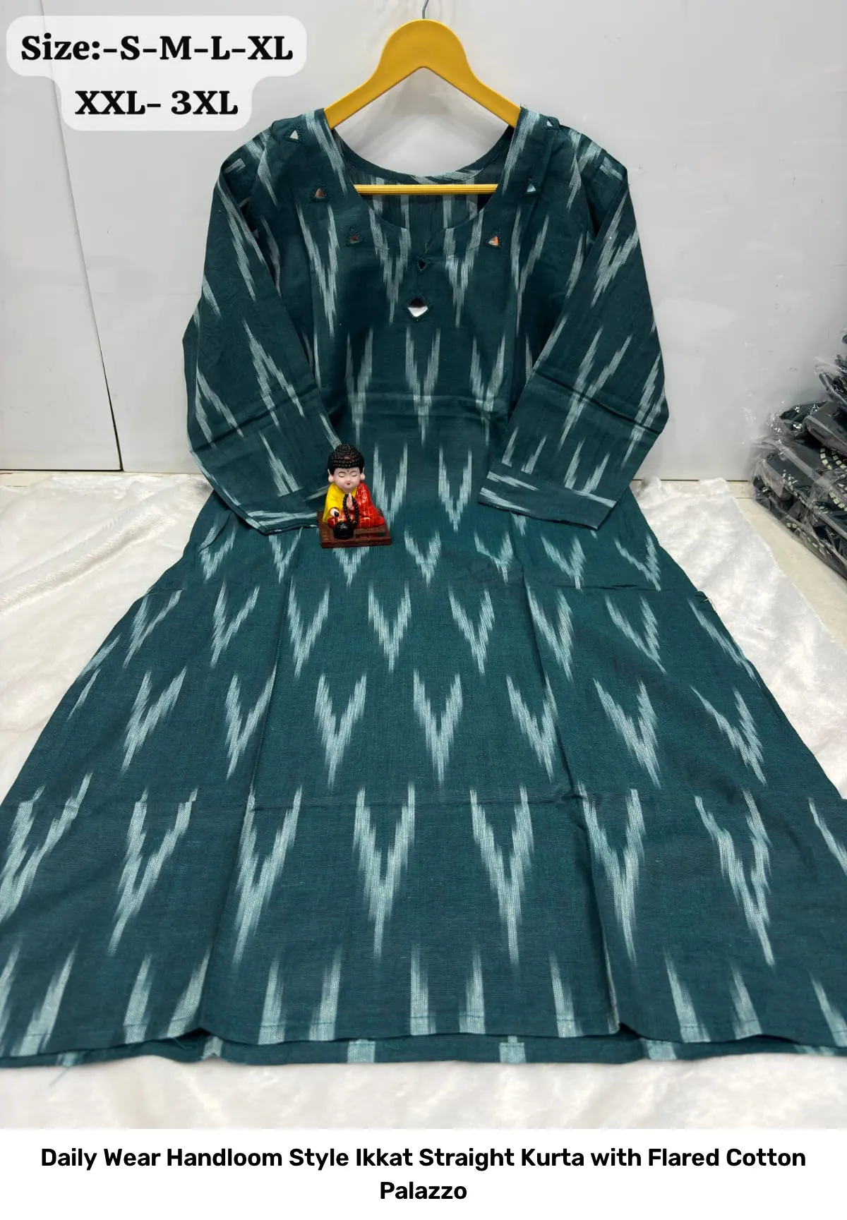 Daily Wear Handloom Style Ikkat Straight Kurta with Flared Cotton Palazzo 8
