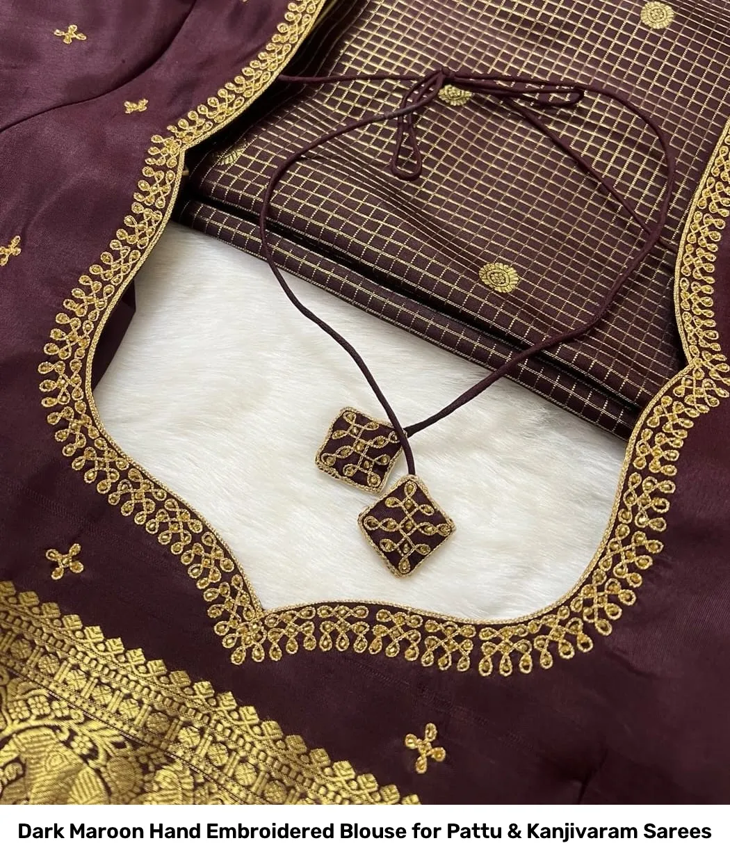 Dark Maroon Hand Embroidered Blouse for Pattu & Kanjivaram Sarees 2