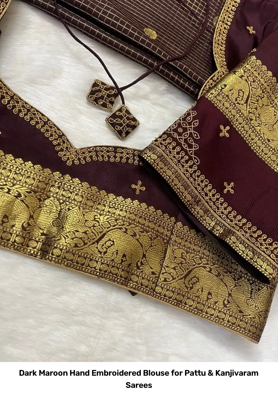 Dark Maroon Hand Embroidered Blouse for Pattu & Kanjivaram Sarees 3