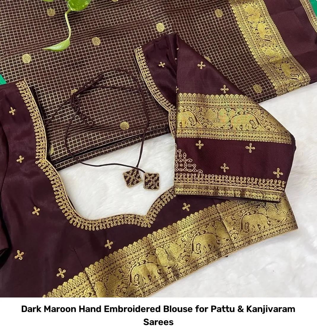 Dark Maroon Hand Embroidered Blouse for Pattu & Kanjivaram Sarees 4