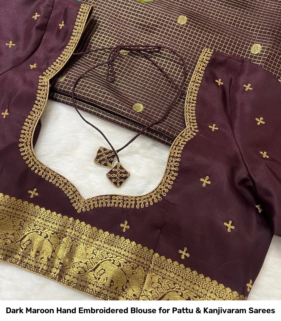 Dark Maroon Hand Embroidered Blouse for Pattu & Kanjivaram Sarees 5