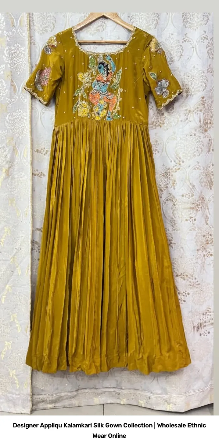 Designer Appliqué Kalamkari Silk Gown Collection | Wholesale Ethnic Wear Online 10