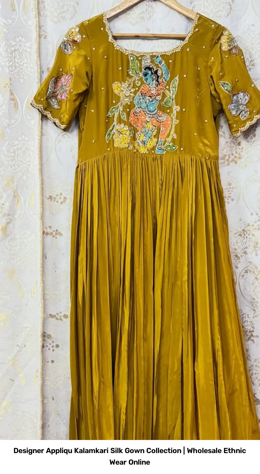 Designer Appliqué Kalamkari Silk Gown Collection | Wholesale Ethnic Wear Online 7