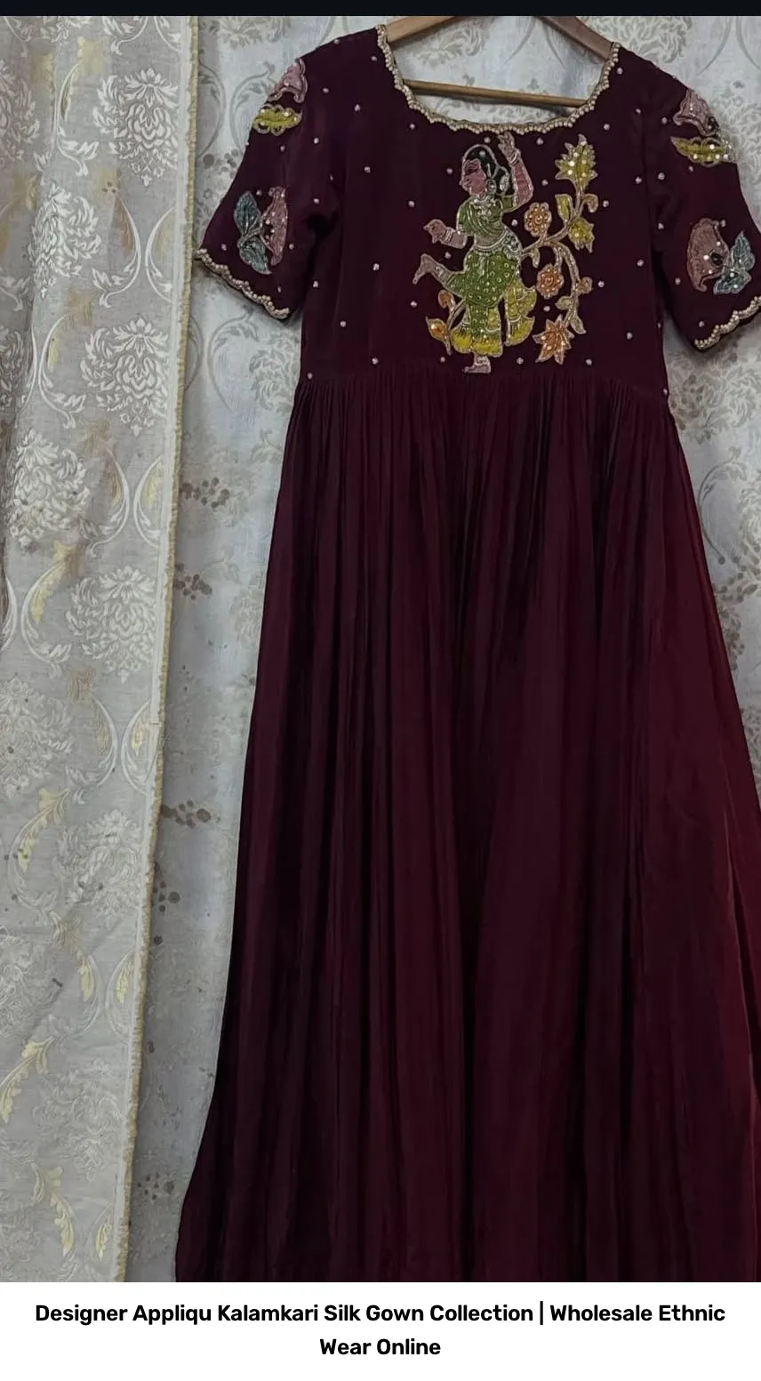 Designer Appliqué Kalamkari Silk Gown Collection | Wholesale Ethnic Wear Online 8