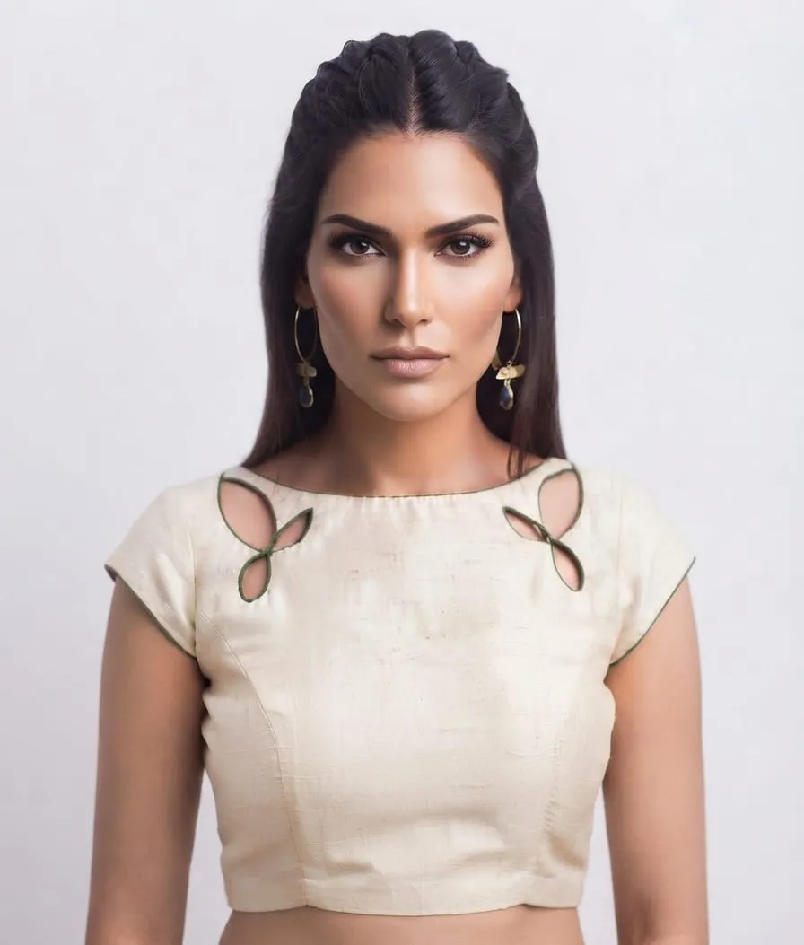 Designer Boat Neck Saree Blouse for Women | Ready-Made Party Wear Blouse with Cut-Out Back Design