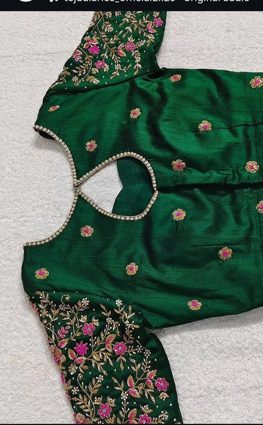 Designer Bridal Green Pattu Blouse – Heavy Aari Handwork Elbow Sleeves & Keyhole Back