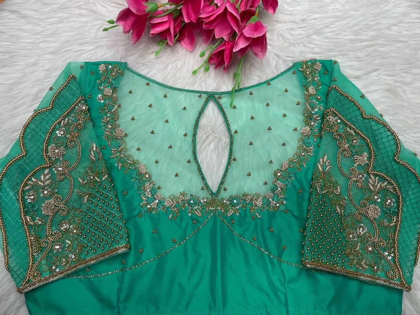 Designer Heavy Maggam Work Net Blouse | Readymade Wedding Blouse Online