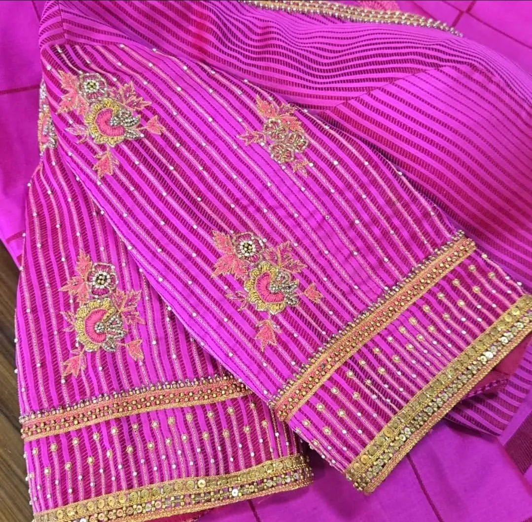 Designer Heavy Maggam Work Pink Silk Blouse | Readymade Saree Blouse Online
