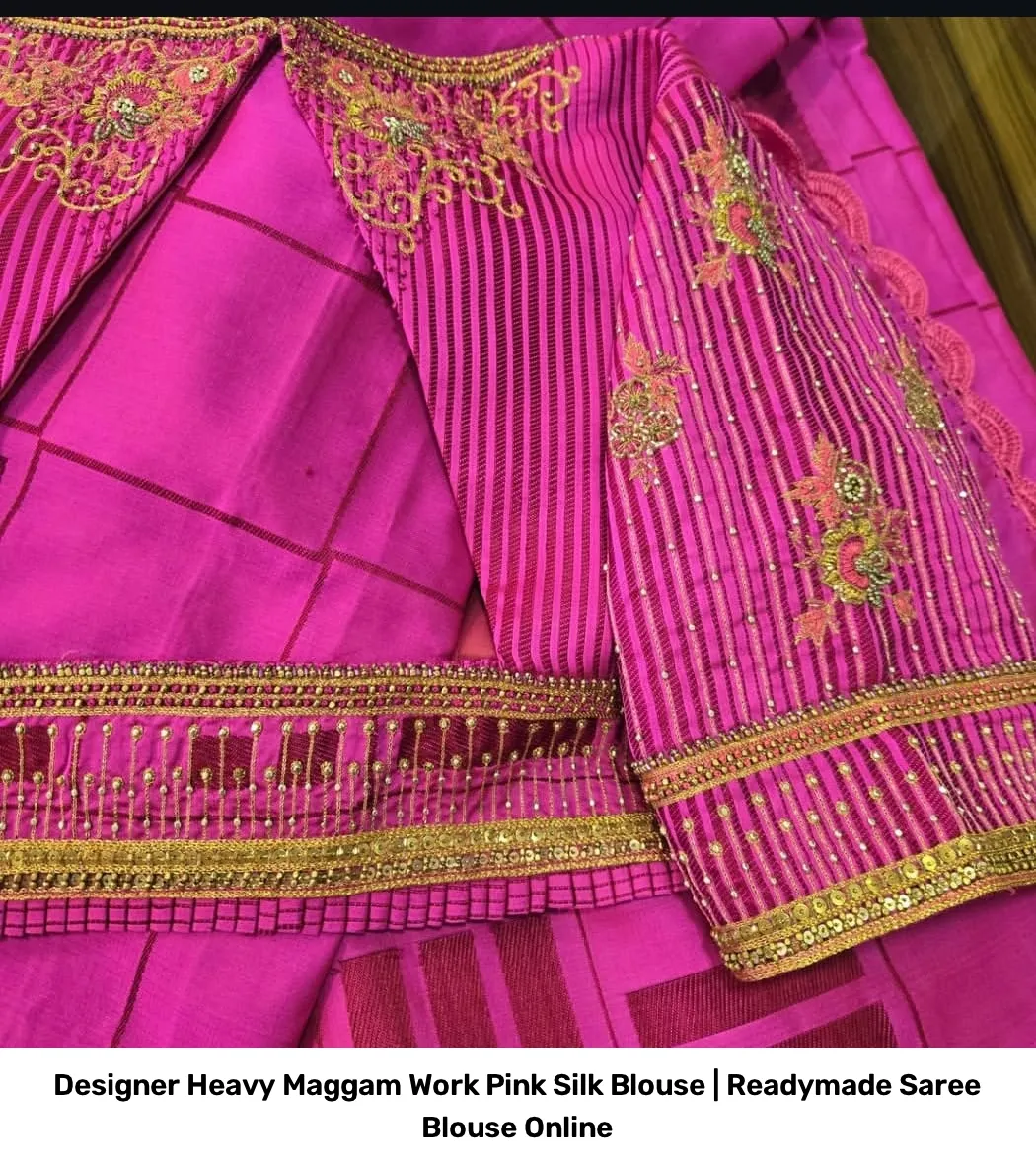 Designer Heavy Maggam Work Pink Silk Blouse | Readymade Saree Blouse Online 2