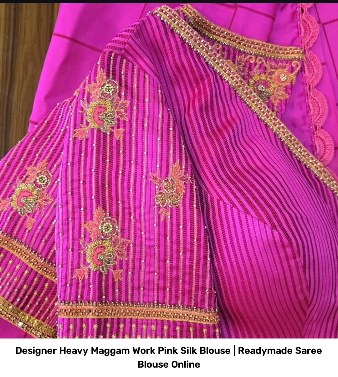 Designer Heavy Maggam Work Pink Silk Blouse | Readymade Saree Blouse Online 3