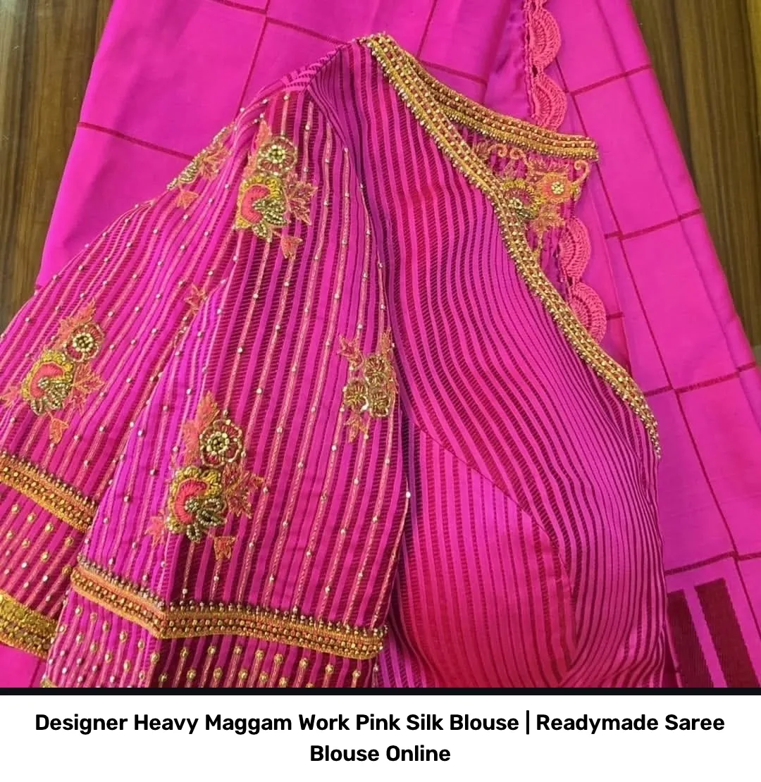 Designer Heavy Maggam Work Pink Silk Blouse | Readymade Saree Blouse Online 4