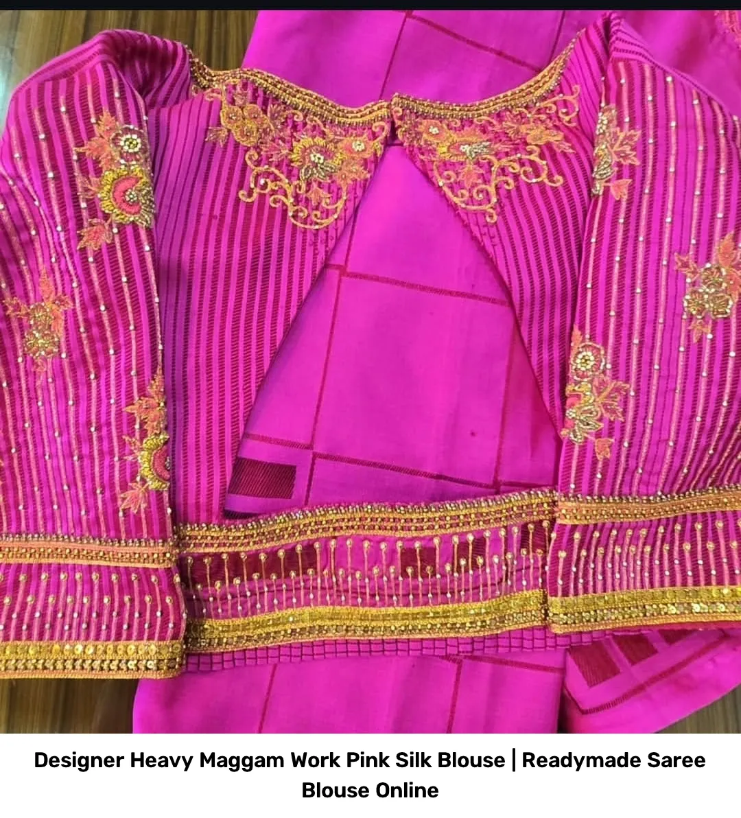 Designer Heavy Maggam Work Pink Silk Blouse | Readymade Saree Blouse Online 5