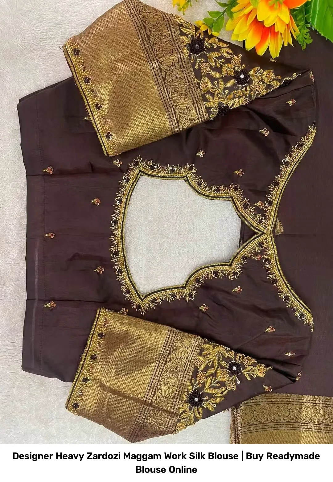 Designer Heavy Zardozi Maggam Work Silk Blouse | Buy Readymade Blouse Online 2