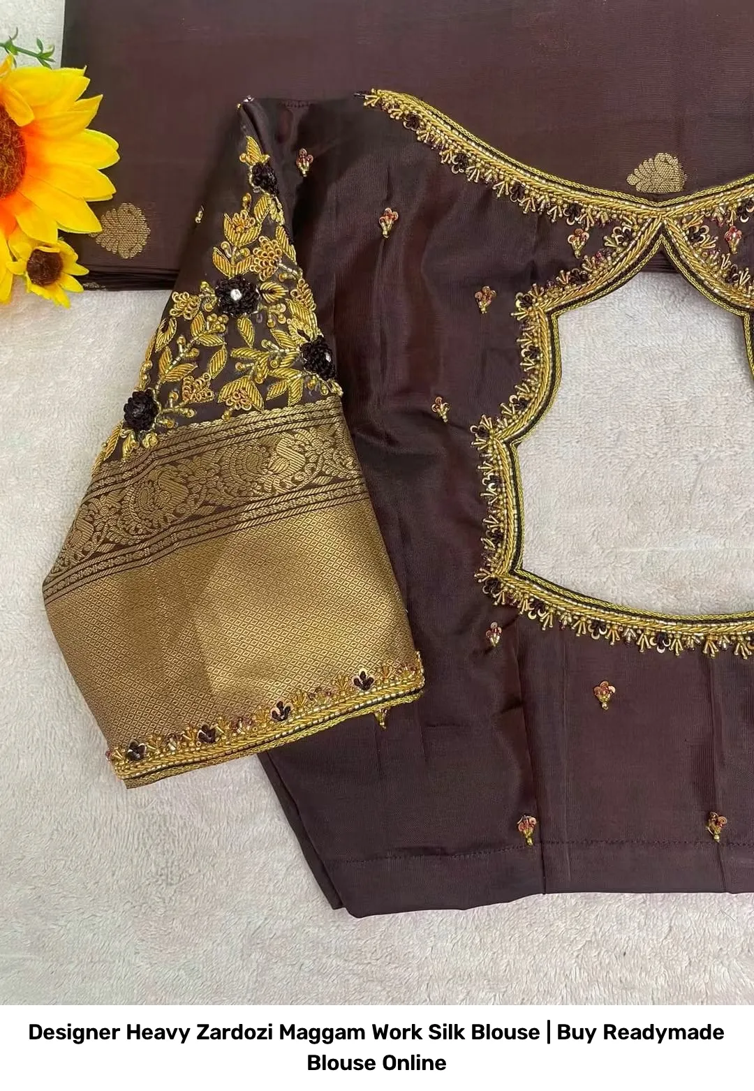 Designer Heavy Zardozi Maggam Work Silk Blouse | Buy Readymade Blouse Online 3