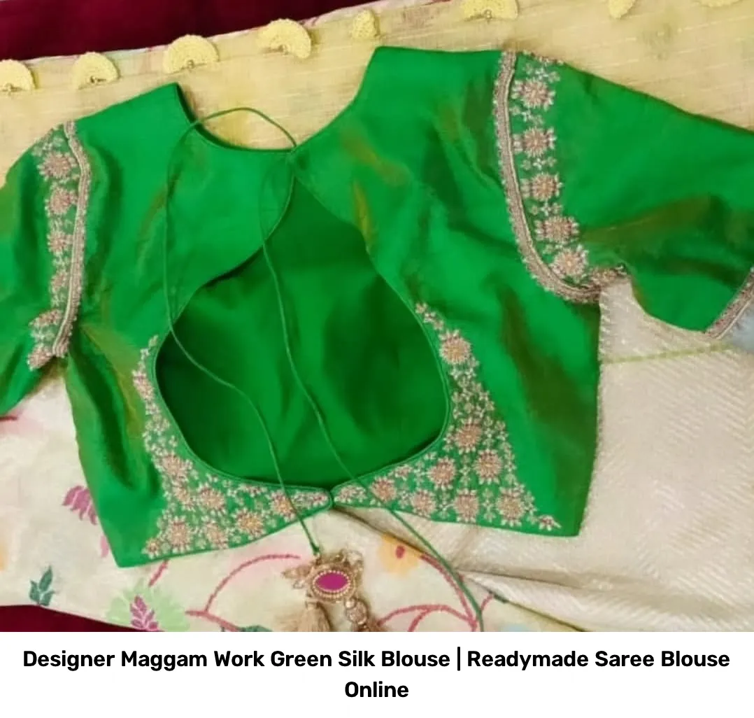 Designer Maggam Work Green Silk Blouse | Readymade Saree Blouse Online 2