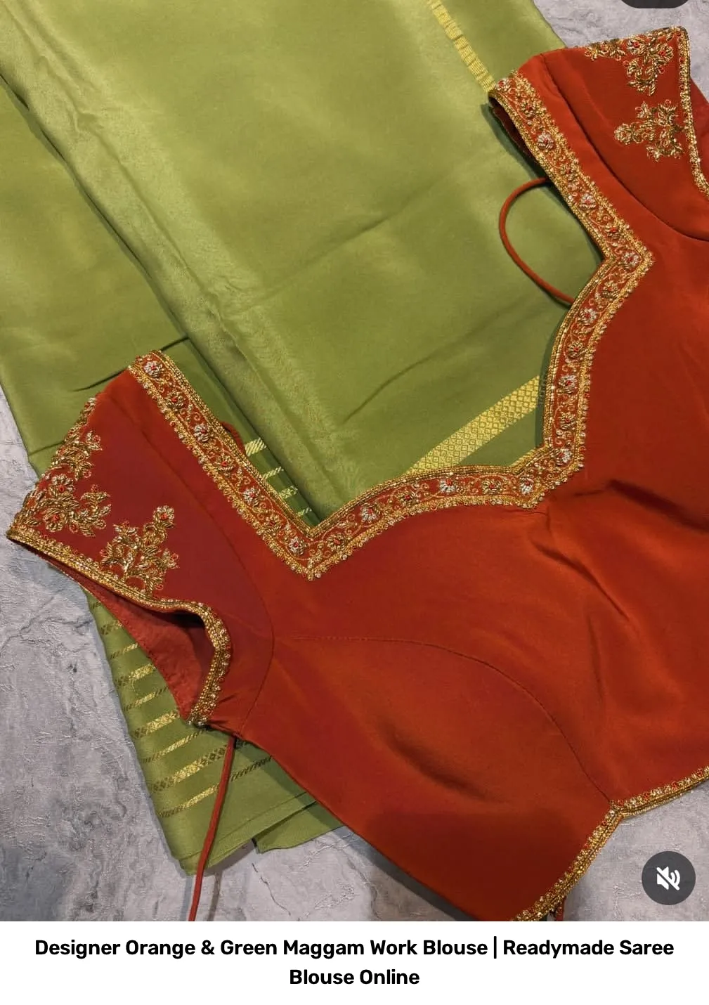 Designer Orange & Green Maggam Work Blouse | Readymade Saree Blouse Online 2