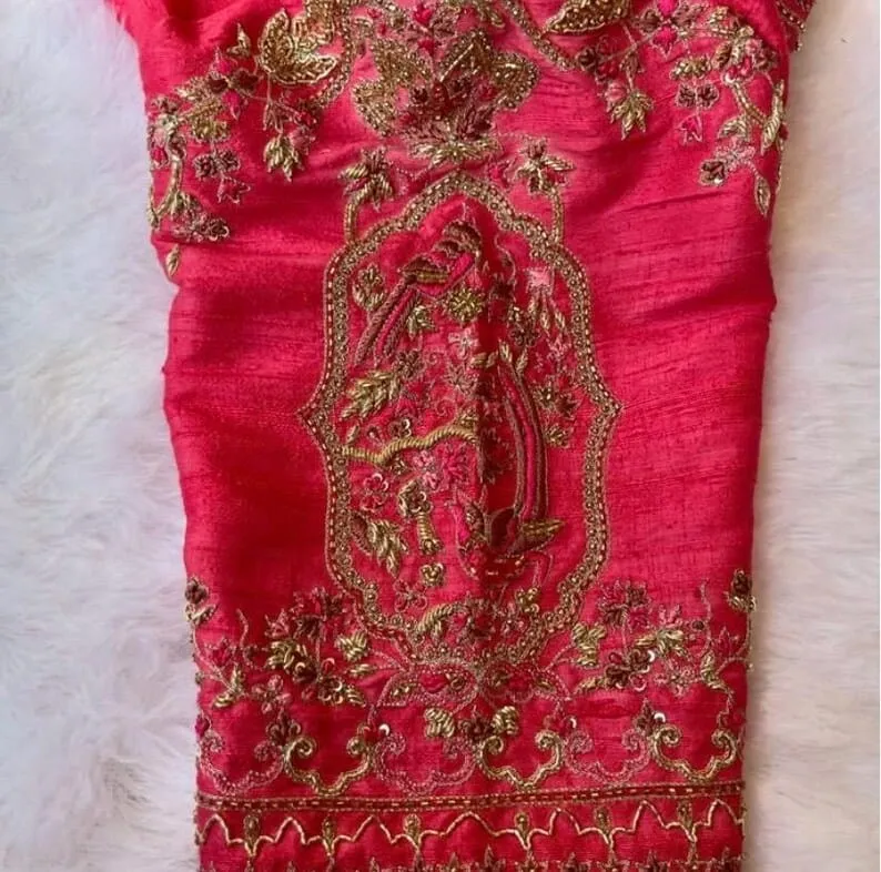 Designer Pink Silk Blouse & Traditional Saree Combo | Wedding Wear 1