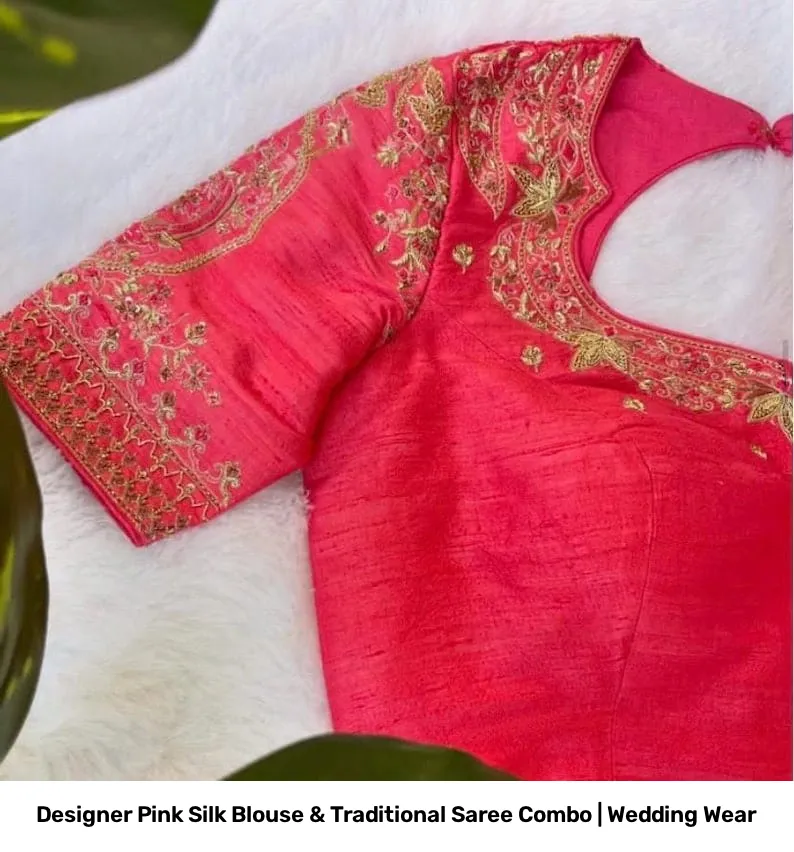 Designer Pink Silk Blouse & Traditional Saree Combo | Wedding Wear 6