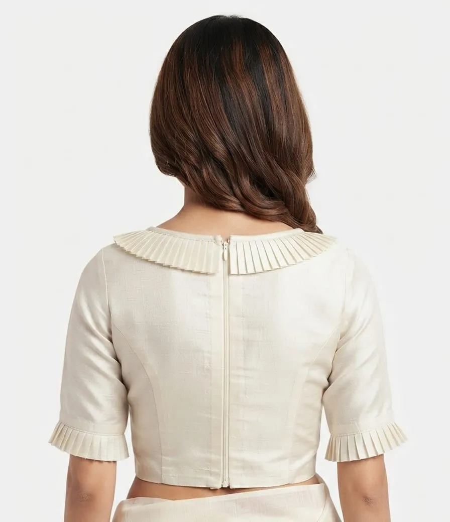 Designer Pleated Neck Saree Blouse for Women | Ready-Made Party Wear Blouse with Ruffled Short Sleeves