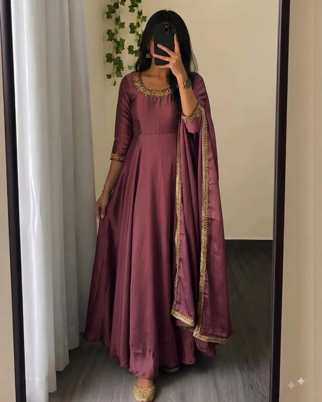 Designer Rangoli Silk Anarkali Gown with Dupatta – 10M Heavy Flair Handwork Long Kurti for Festive & Wedding Wear