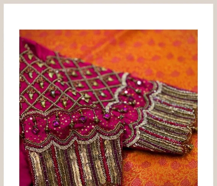 Designer Rani Pink Bridal Saree Blouse with Zardosi Jali Work, Handcrafted Fringe Border & Tassels for Pattu Sarees 1