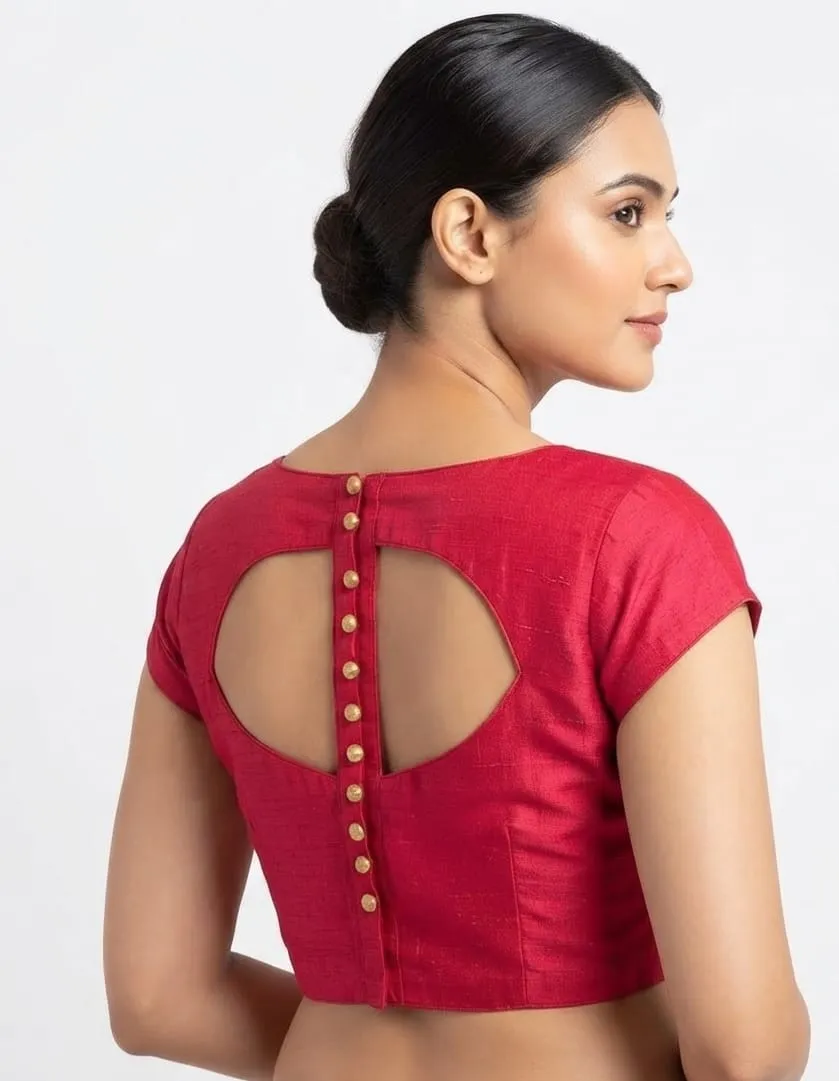 Designer Raw Silk Backless Blouse | Trendy Keyhole Cut-Out Party Wear Saree Blouse