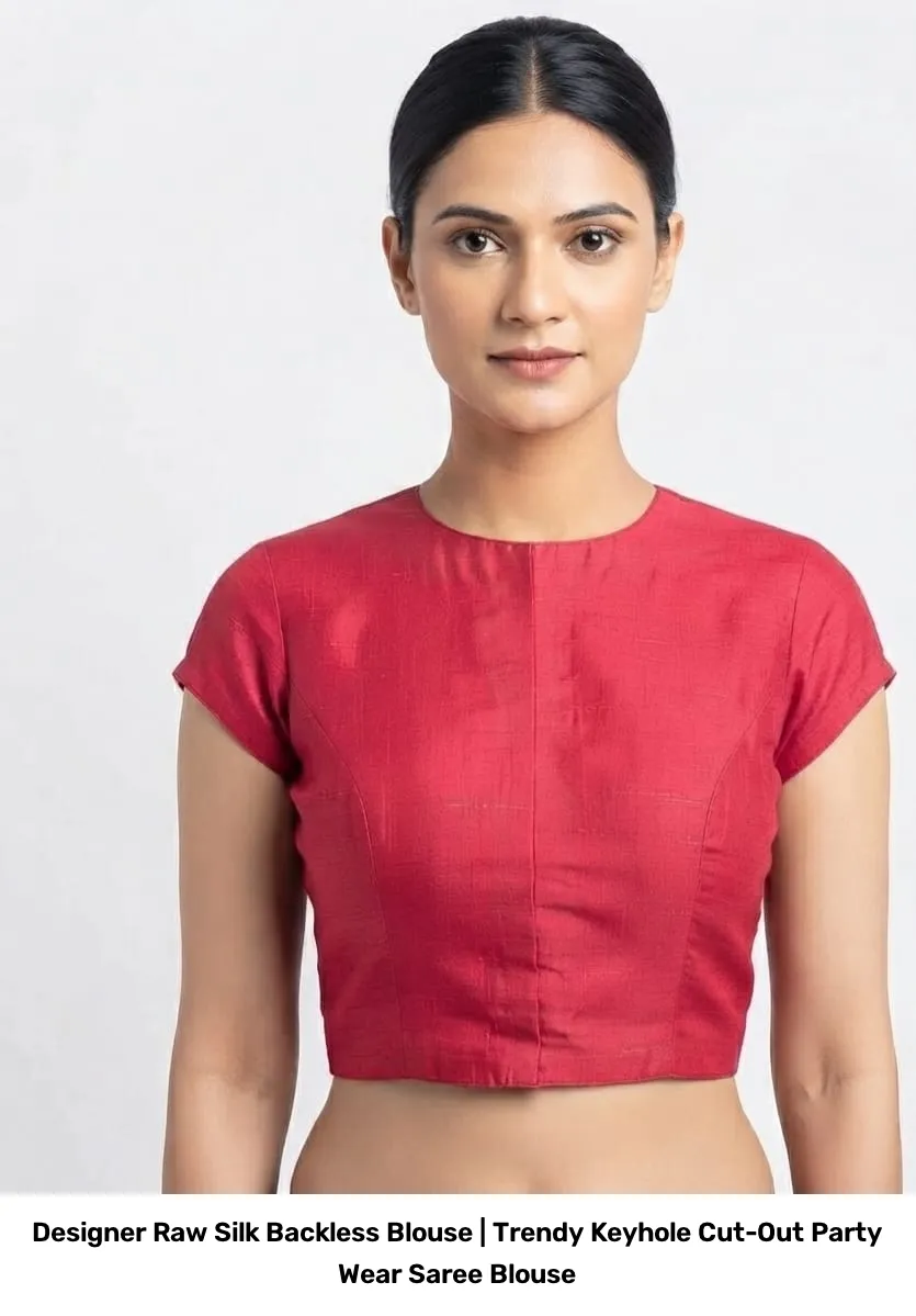 Designer Raw Silk Backless Blouse | Trendy Keyhole Cut-Out Party Wear Saree Blouse 6