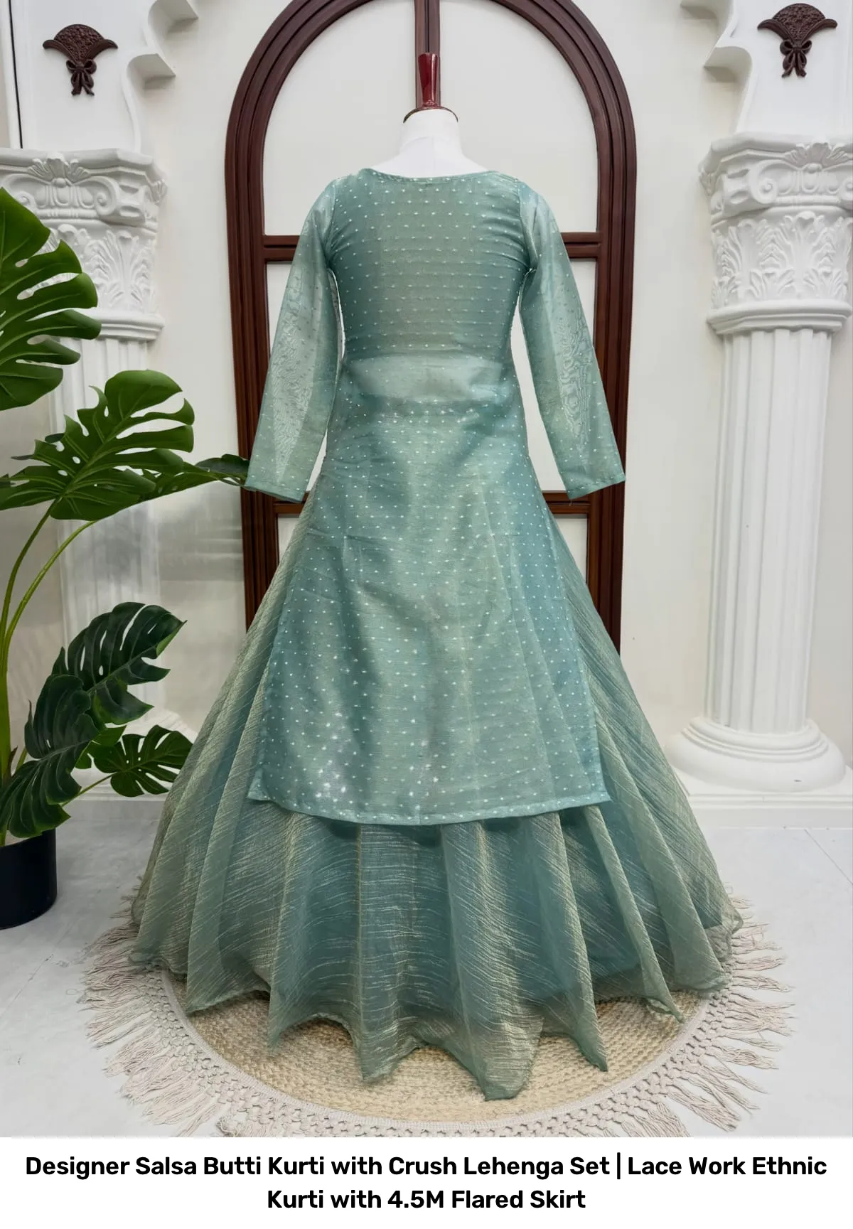 Designer Salsa Butti Kurti with Crush Lehenga Set | Lace Work Ethnic Kurti with 4.5M Flared Skirt 3
