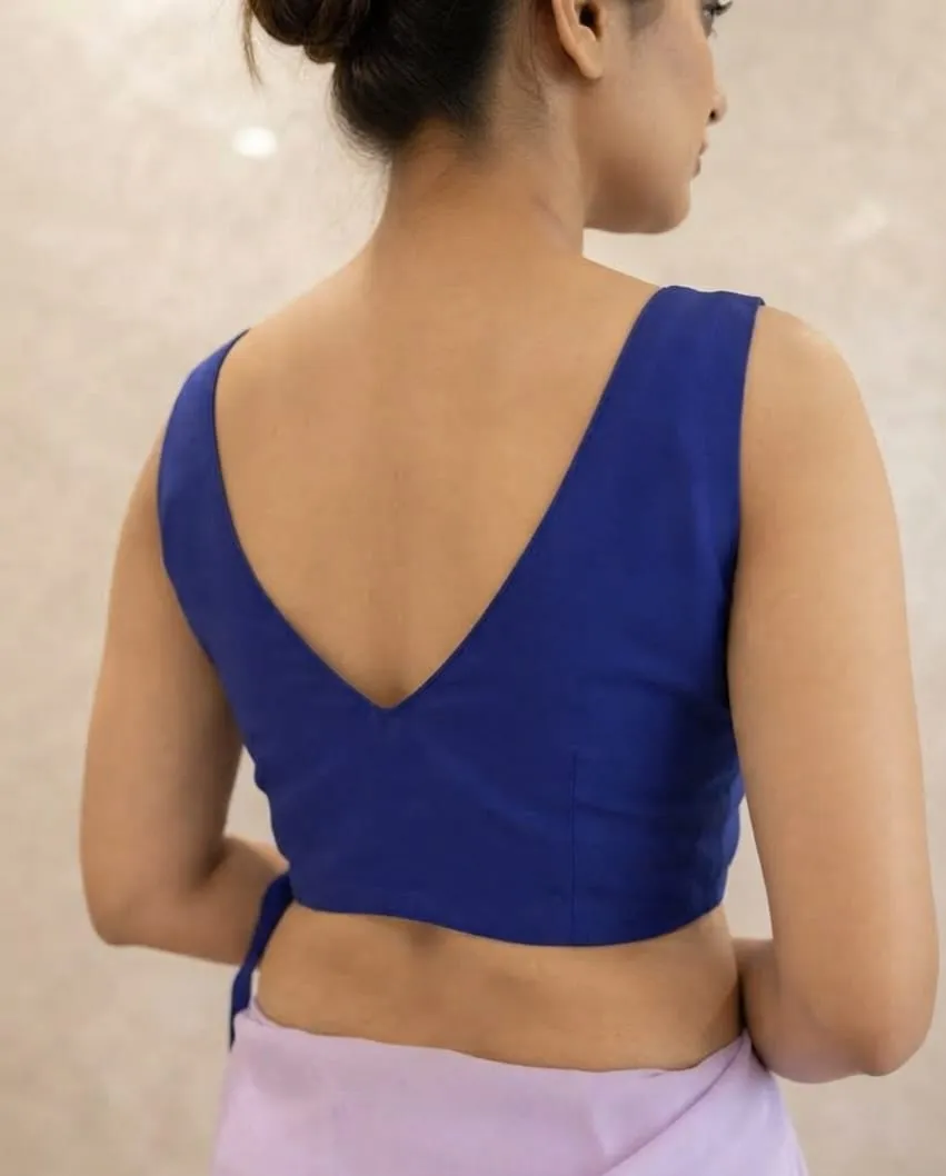 Designer V-Neck Sleeveless Plain Blouse for Sarees | Trendy Party Wear Saree Blouse Online
