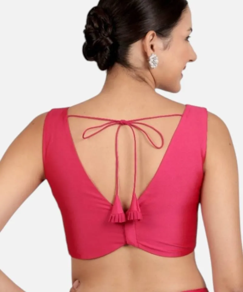 Designer V-Neck Sleeveless Saree Blouse | Readymade Party Wear Blouse Online