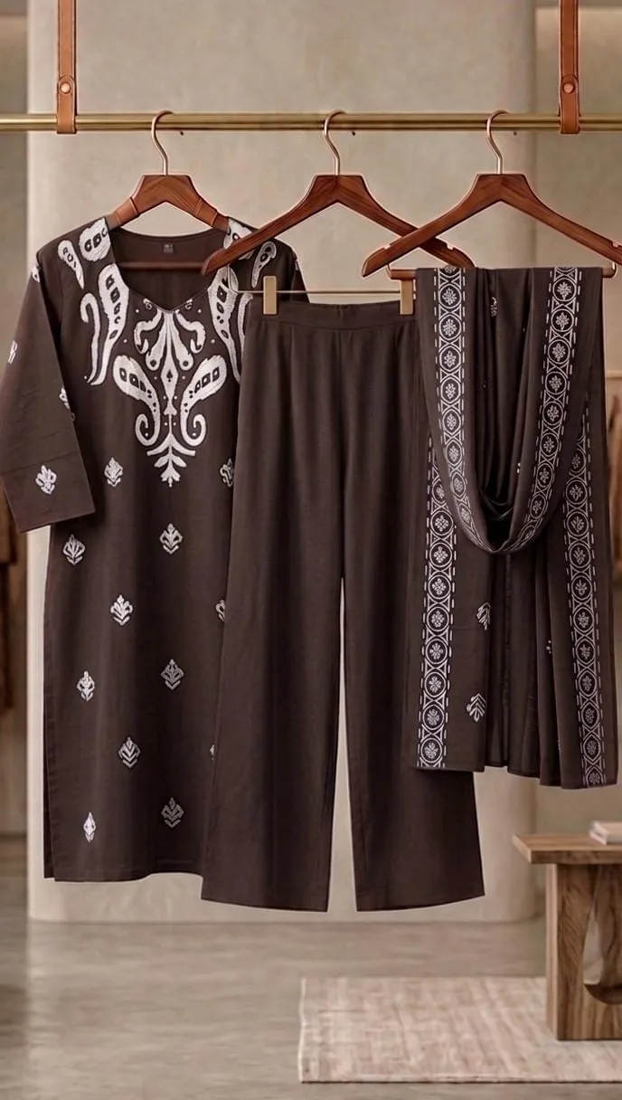Dhabu Cotton Kurti Palazzo Set with Mirror Work & Mal Cotton Dupatta (Sizes M–5XL)