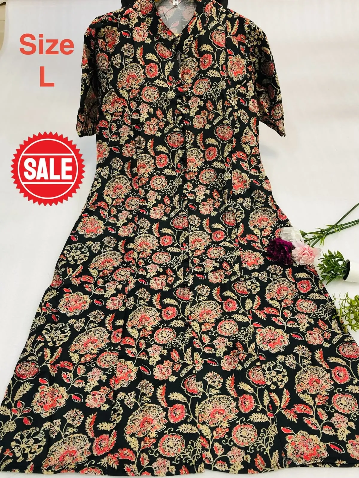 Digital Printed Heavy Cotton A-Line Kurti with Pocket (Length 44")