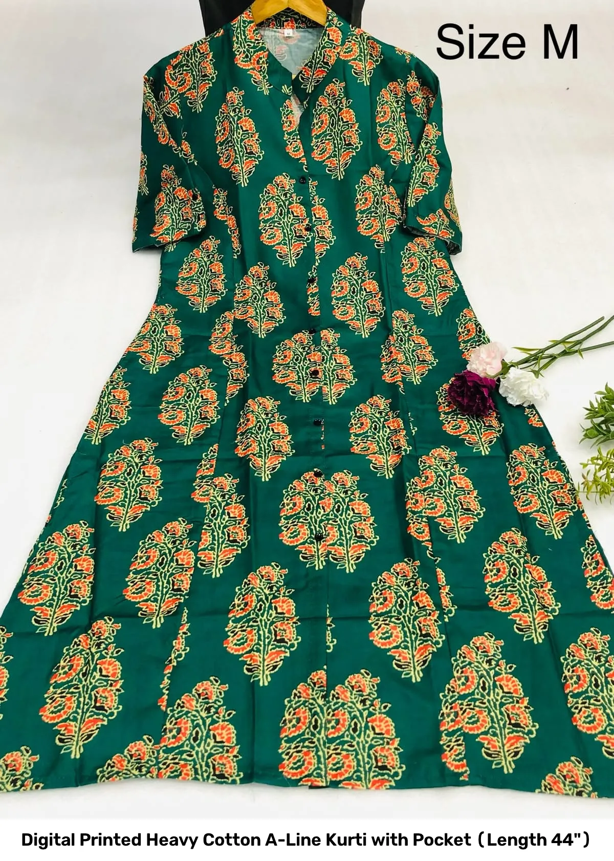 Digital Printed Heavy Cotton A-Line Kurti with Pocket (Length 44") 4