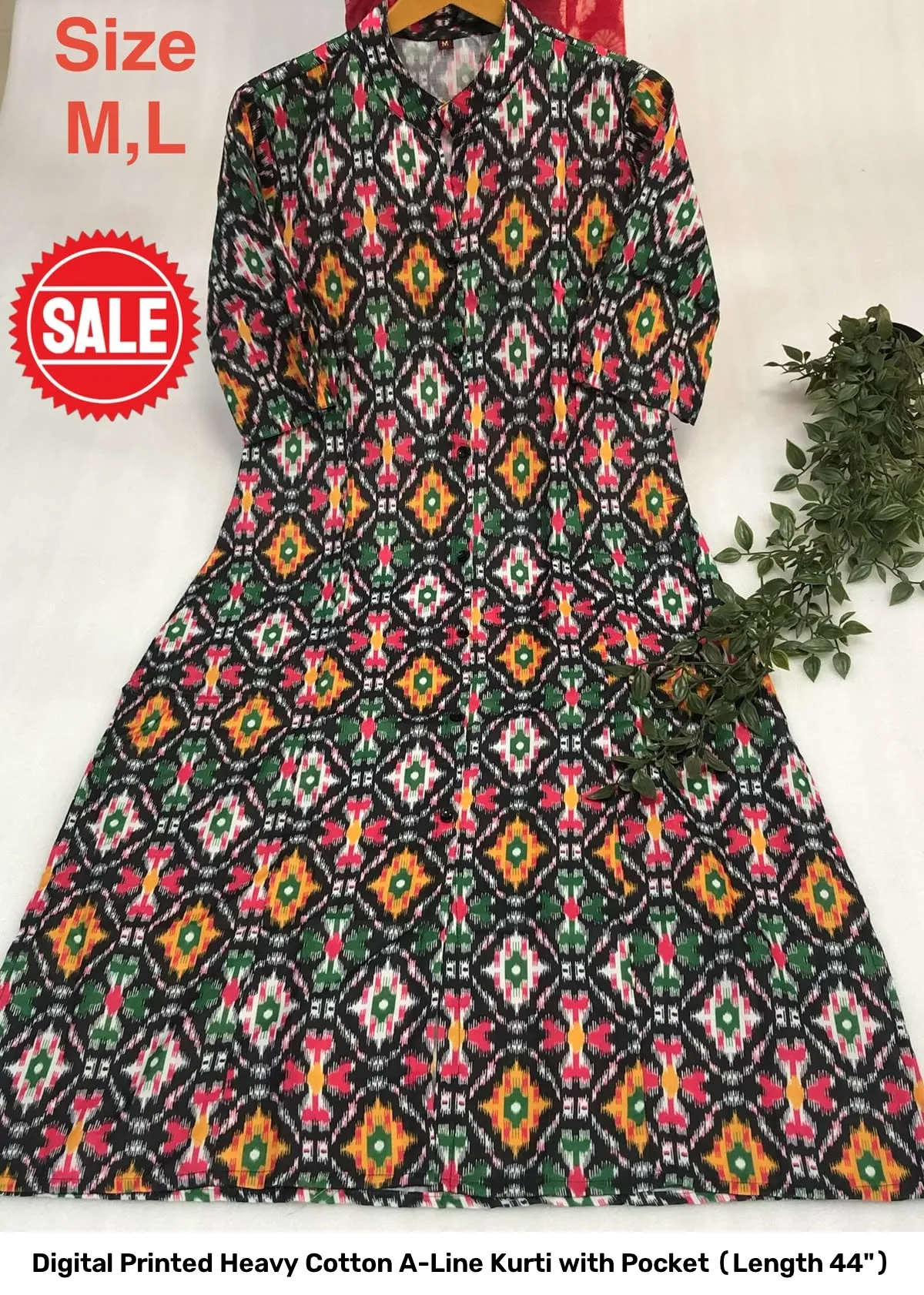 Digital Printed Heavy Cotton A-Line Kurti with Pocket (Length 44") 5
