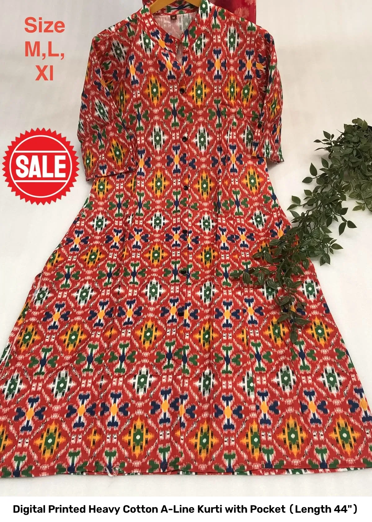 Digital Printed Heavy Cotton A-Line Kurti with Pocket (Length 44") 6