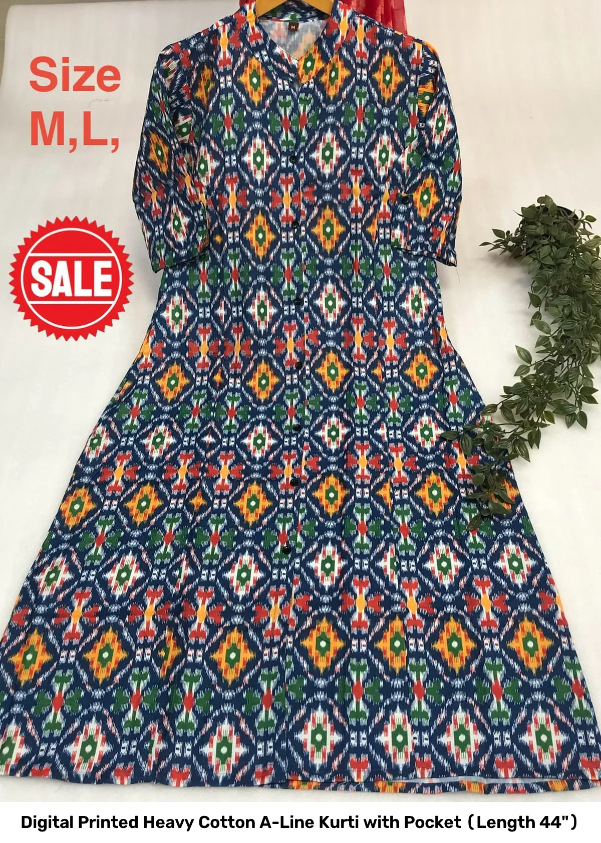 Digital Printed Heavy Cotton A-Line Kurti with Pocket (Length 44") 7