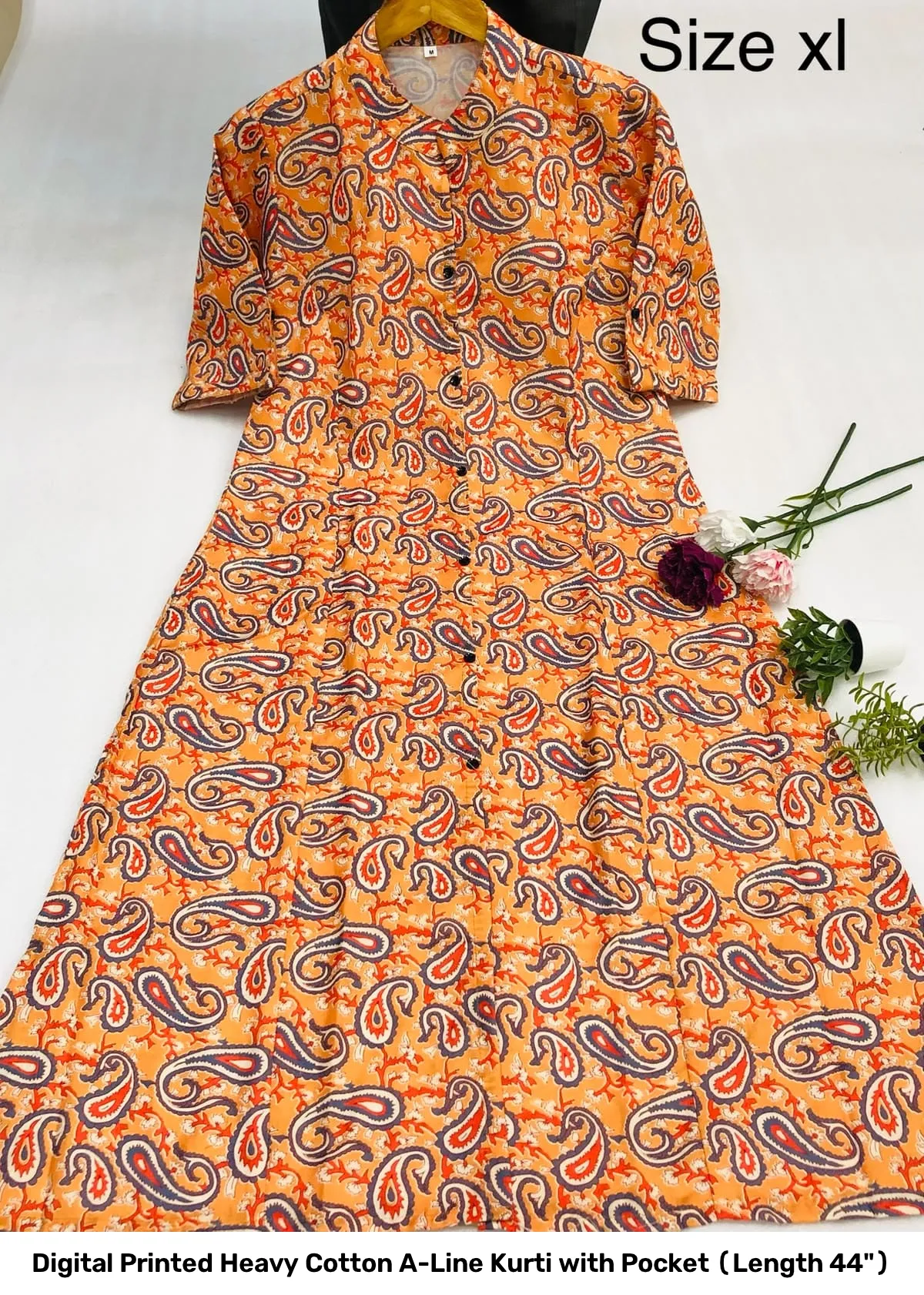 Digital Printed Heavy Cotton A-Line Kurti with Pocket (Length 44") 8