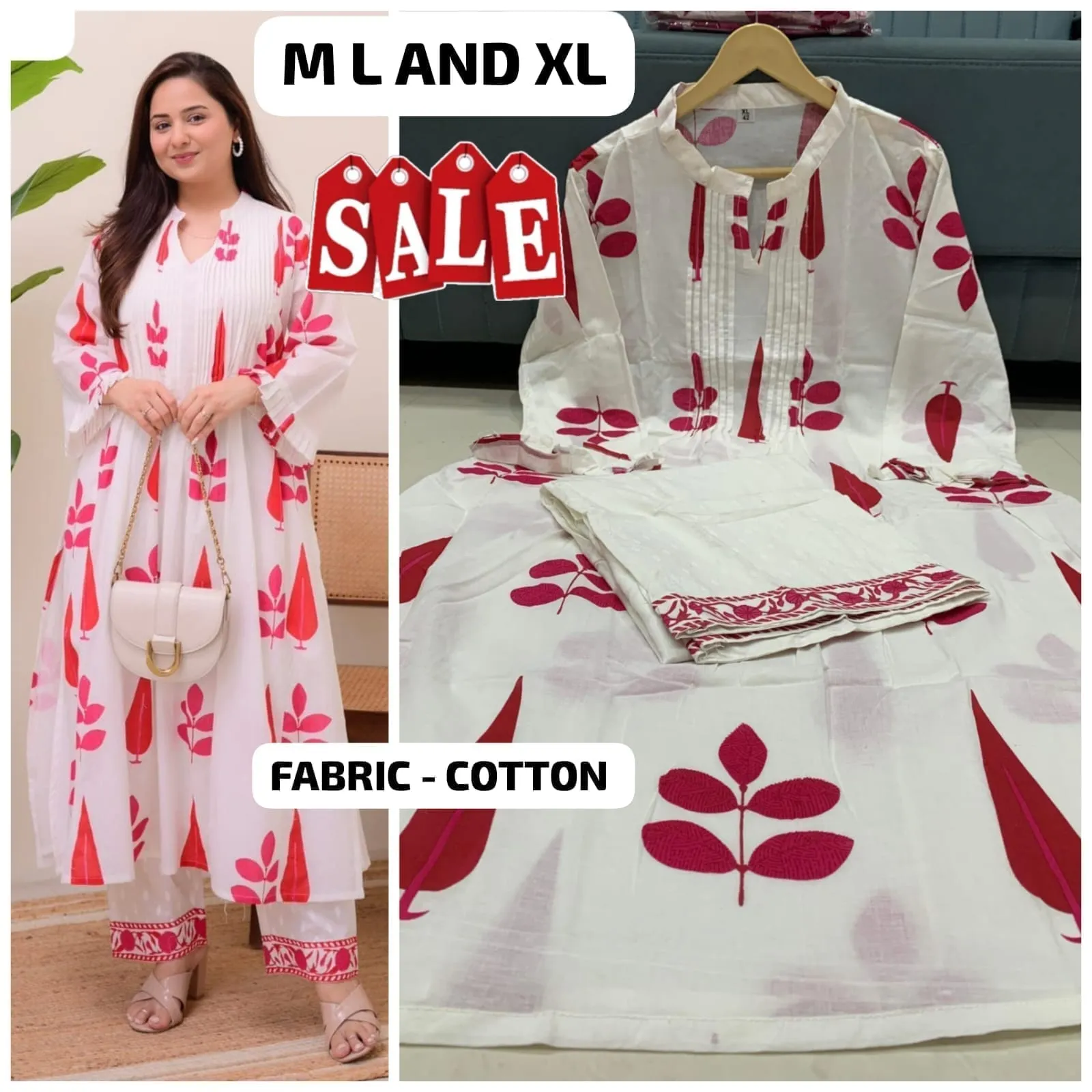 Diwali Special Designer Embroidered Cotton Co-Ord Set – Kurti with Pant (M to 3XL)