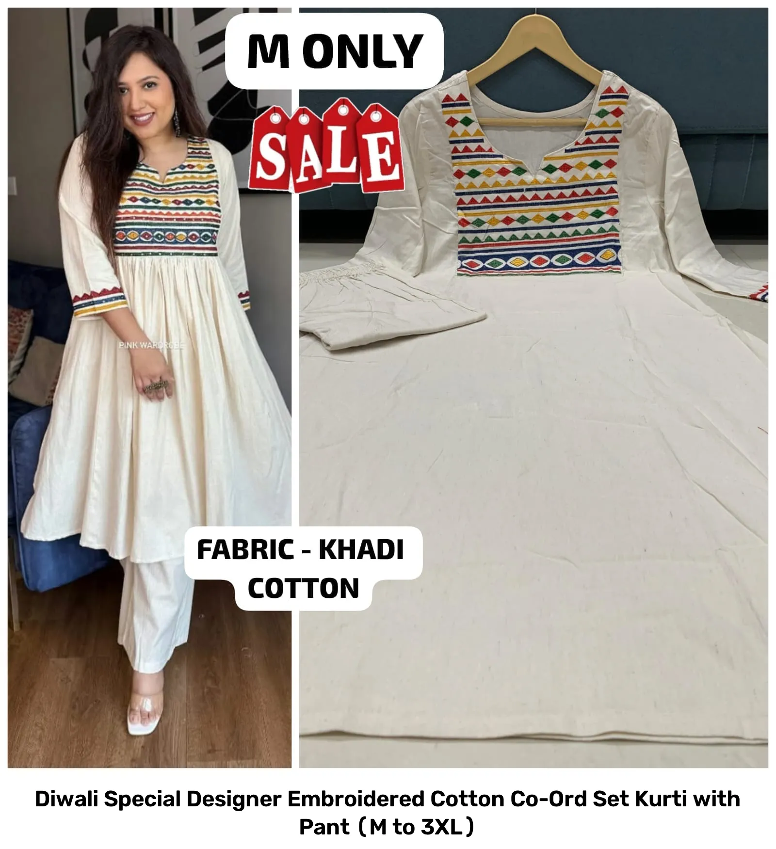 Diwali Special Designer Embroidered Cotton Co-Ord Set – Kurti with Pant (M to 3XL) 18