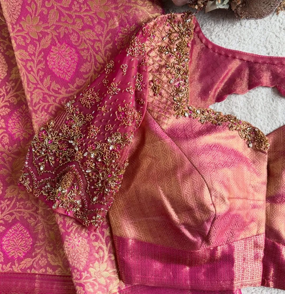 Dual Tone Silk Blouse | Handcrafted Zardozi Back Design